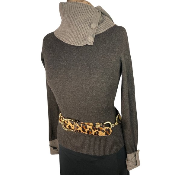 Banana Republic Brown Wool Cashmere Blend Buttoned Cowl Neck Knit Sweater Sz XS - Picture 1 of 16